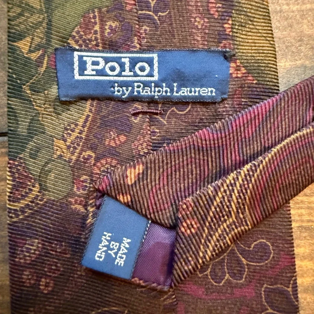 Polo Ralph Lauren Tie OS Fruit Paisley Silk Burgundy Green Gold USA RN41381